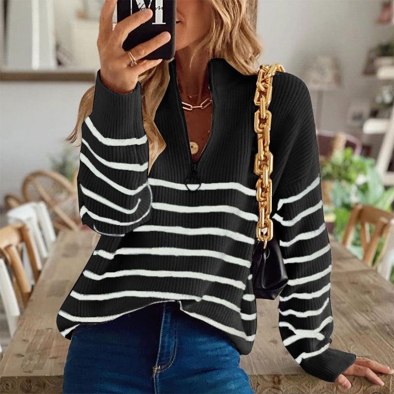 Women's Striped Half Zip Sweater
