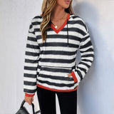 Women's Striped Contrast V-Neck Hoodie