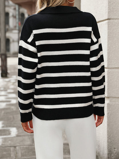 Women's Striped Polo Knit Sweater