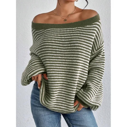 Women's Striped Off Shoulder Sweater