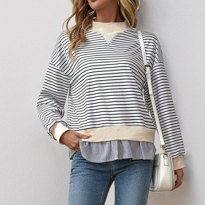 Women's Striped Layered Mock Sweatshirt