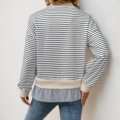 Women's Striped Layered Mock Sweatshirt