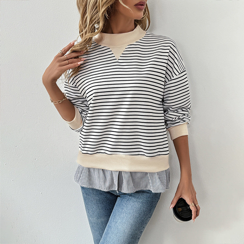 Women's Striped Layered Mock Sweatshirt