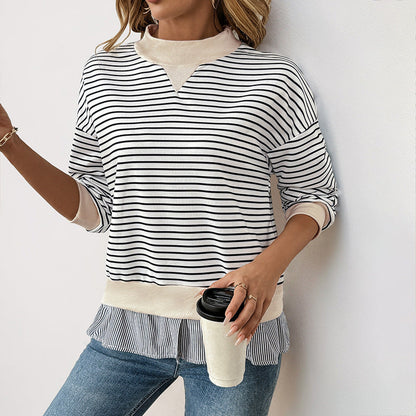 Women's Striped Layered Mock Sweatshirt