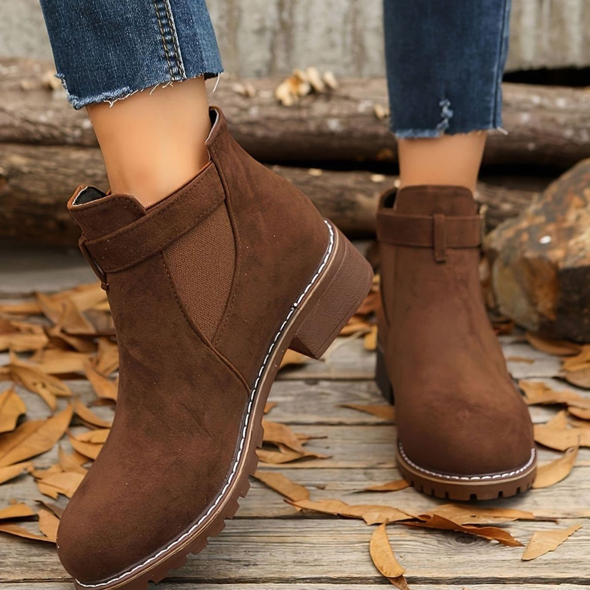 Women's Suede Buckle Ankle Boots