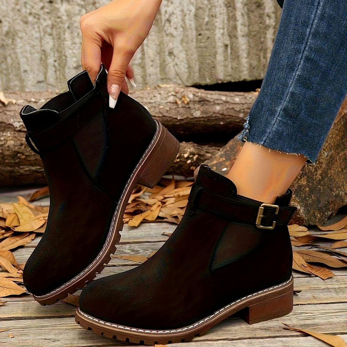Women's Suede Buckle Ankle Boots