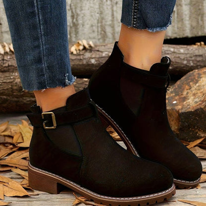 Women's Suede Buckle Ankle Boots