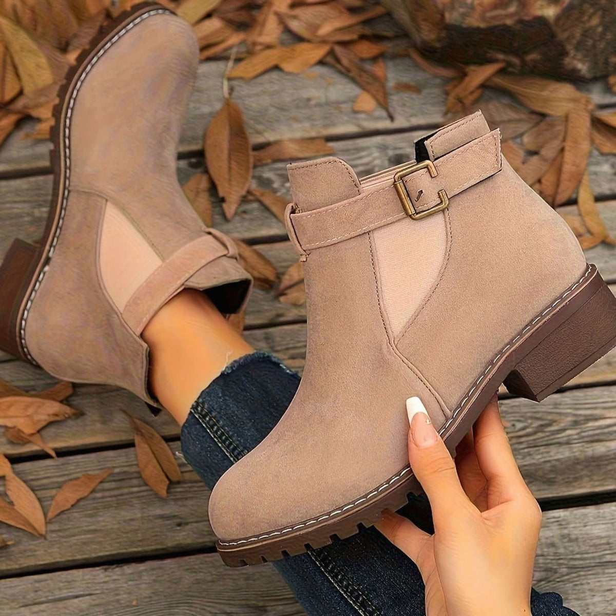 Women's Suede Buckle Ankle Boots
