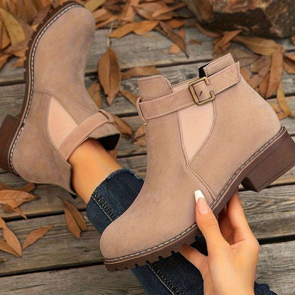Women's Suede Buckle Ankle Boots