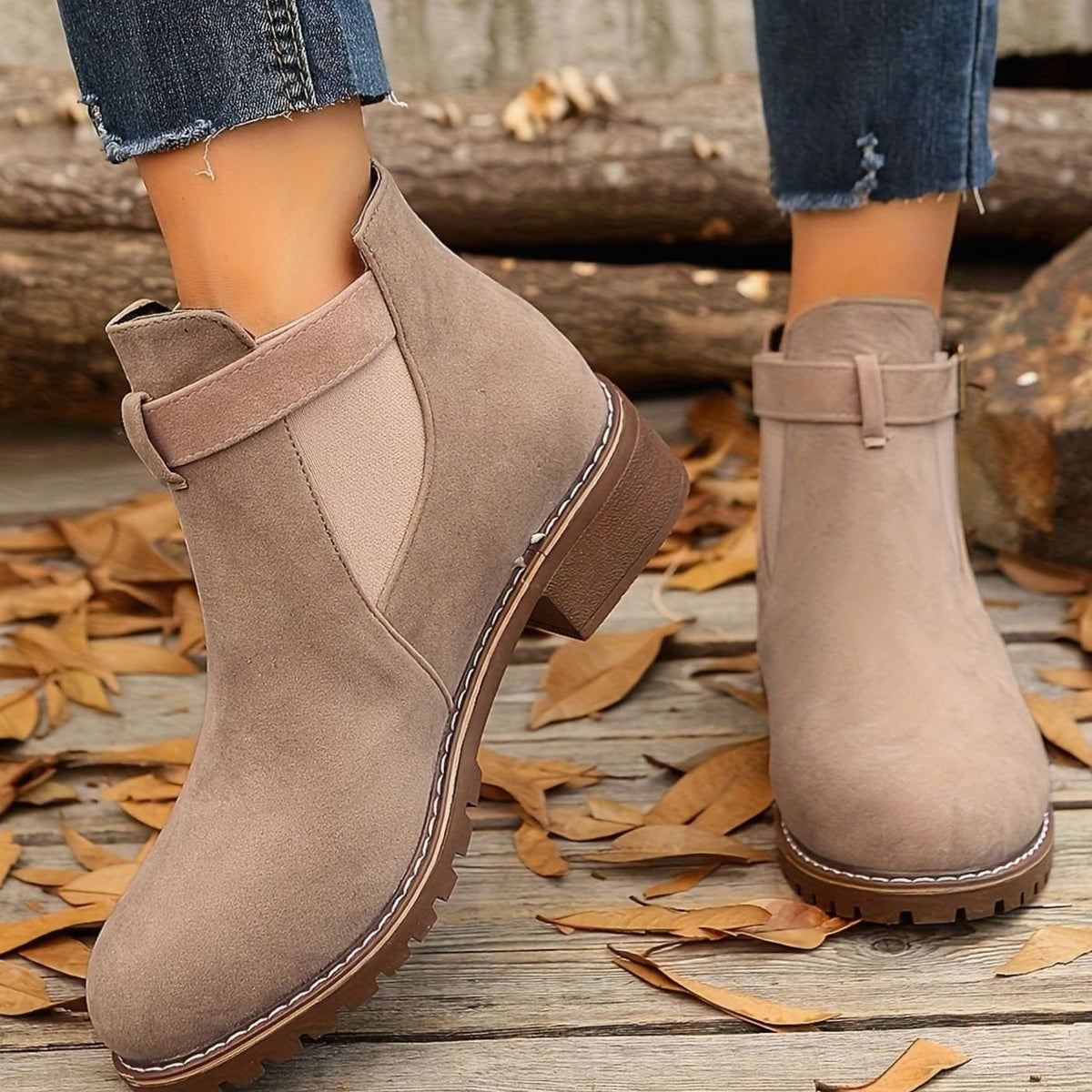 Women's Suede Buckle Ankle Boots