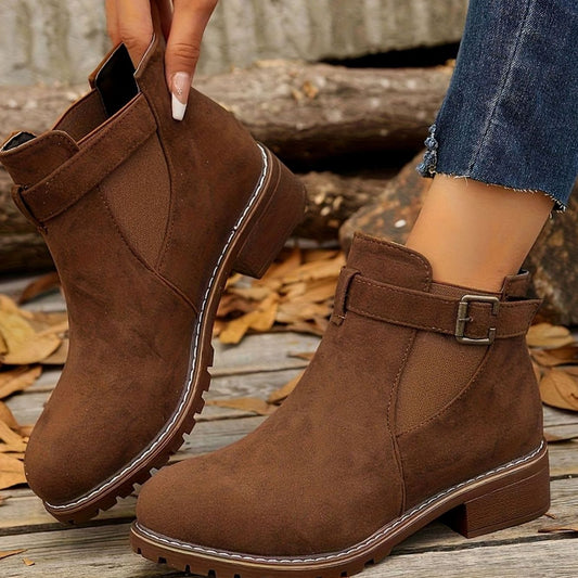 Women's Suede Buckle Ankle Boots