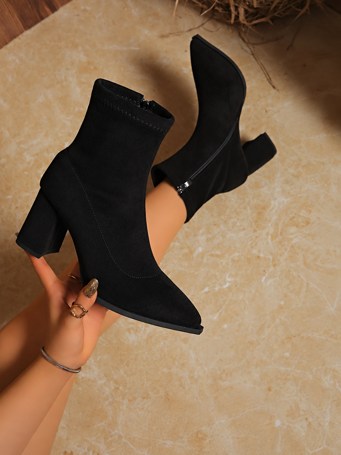 Women's Pointed Leather Ankle Boots