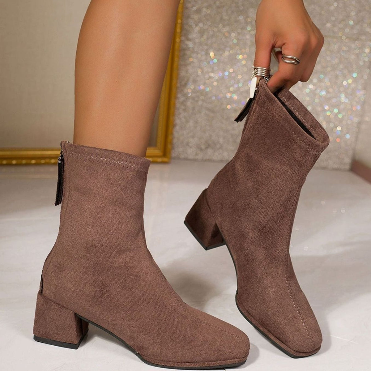 Women's Square Toe Suede Boots
