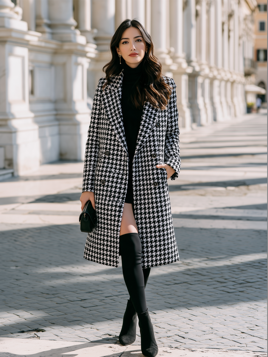 Women's Houndstooth Double Breasted Coat