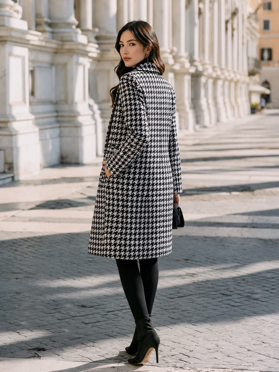 Women's Houndstooth Double Breasted Coat