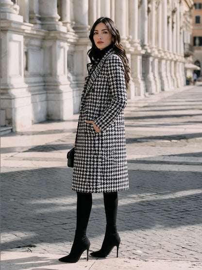 Women's Houndstooth Double Breasted Coat