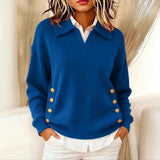 Women's Gold Button V-Neck Sweater