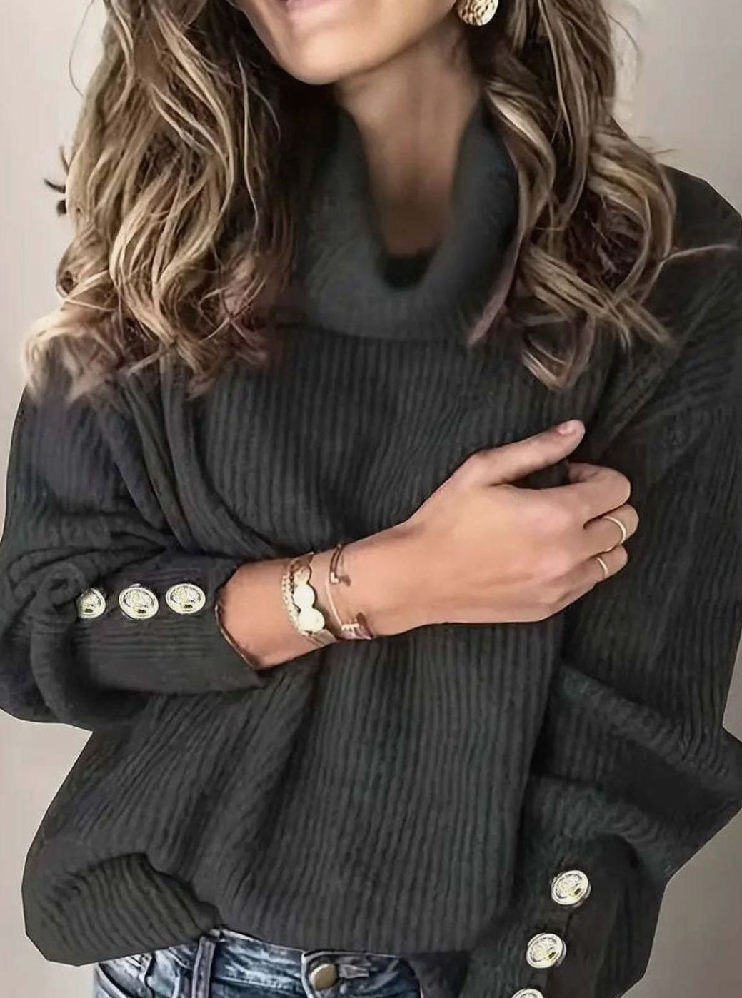 Women's Button Cuff Turtleneck Sweater