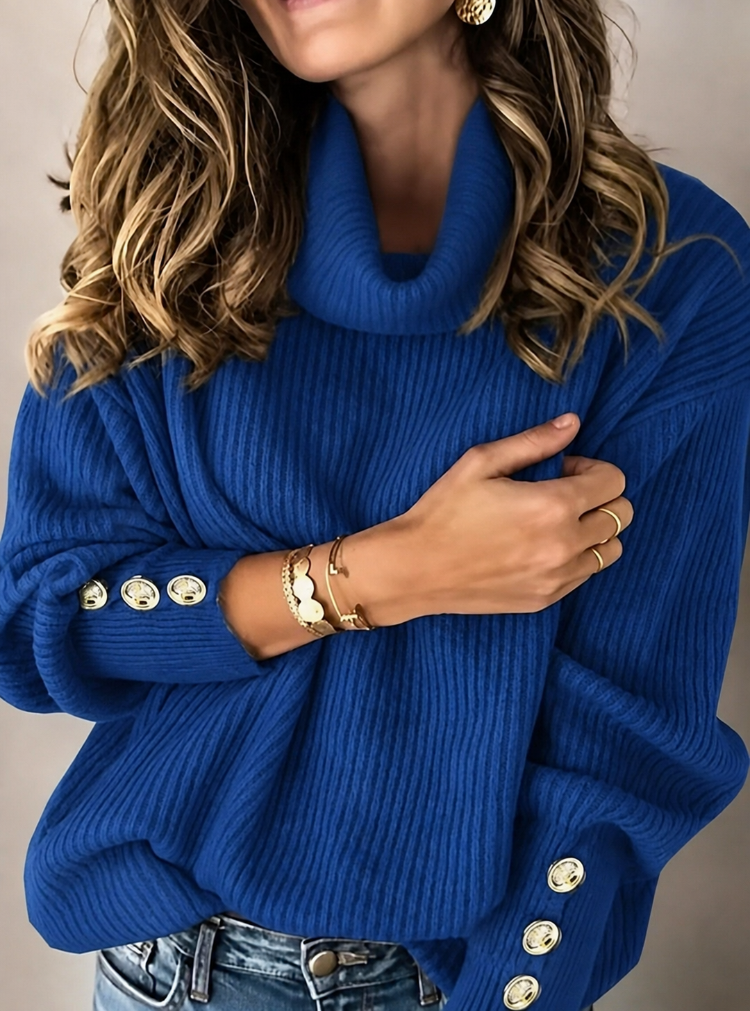 Women's Button Cuff Turtleneck Sweater