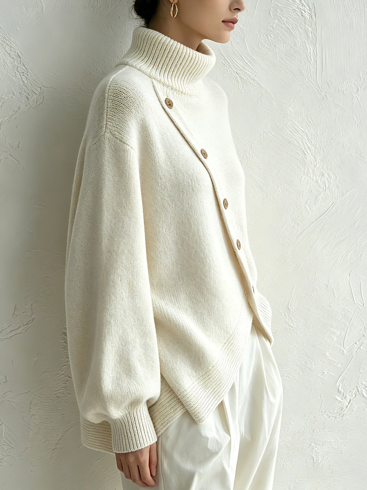 Women's Oversized Button Turtleneck Sweater