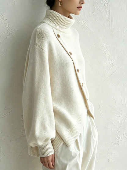Women's Oversized Button Turtleneck Sweater