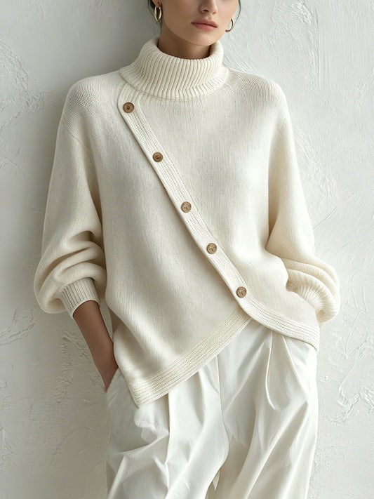 Women's Oversized Button Turtleneck Sweater