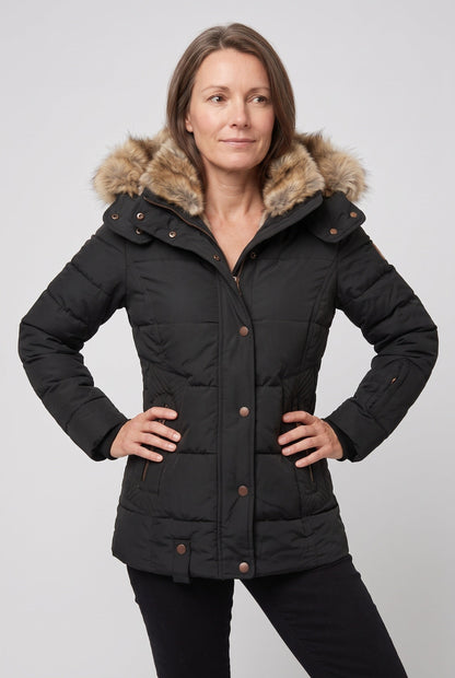Women's Quilted Faux Fur Hood Jacket