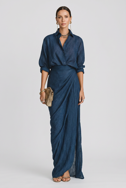 Women's Ribbed Shirt Skirt Set