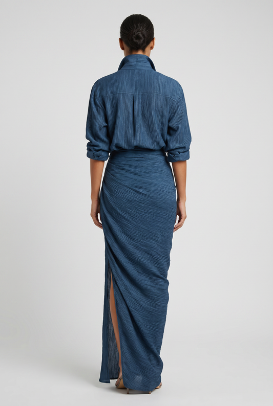 Women's Ribbed Shirt Skirt Set