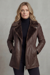 Women's Shearling Collar Leather Jacket