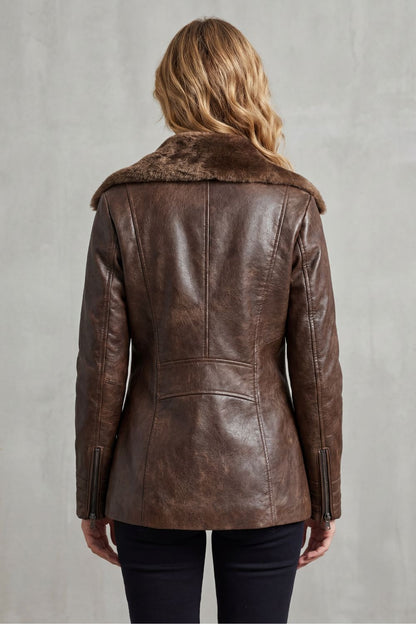Women's Shearling Collar Leather Jacket