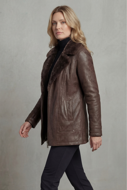 Women's Shearling Collar Leather Jacket