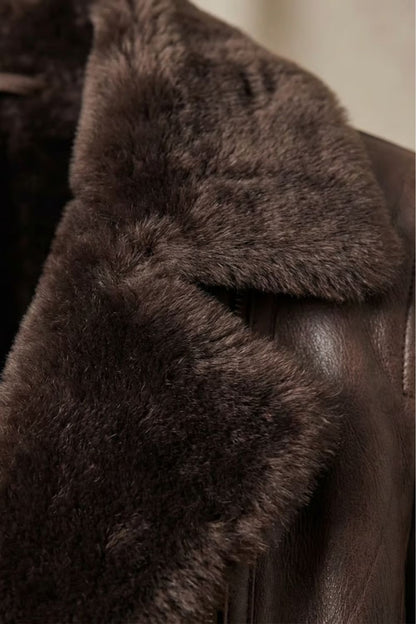 Women's Shearling Collar Leather Jacket